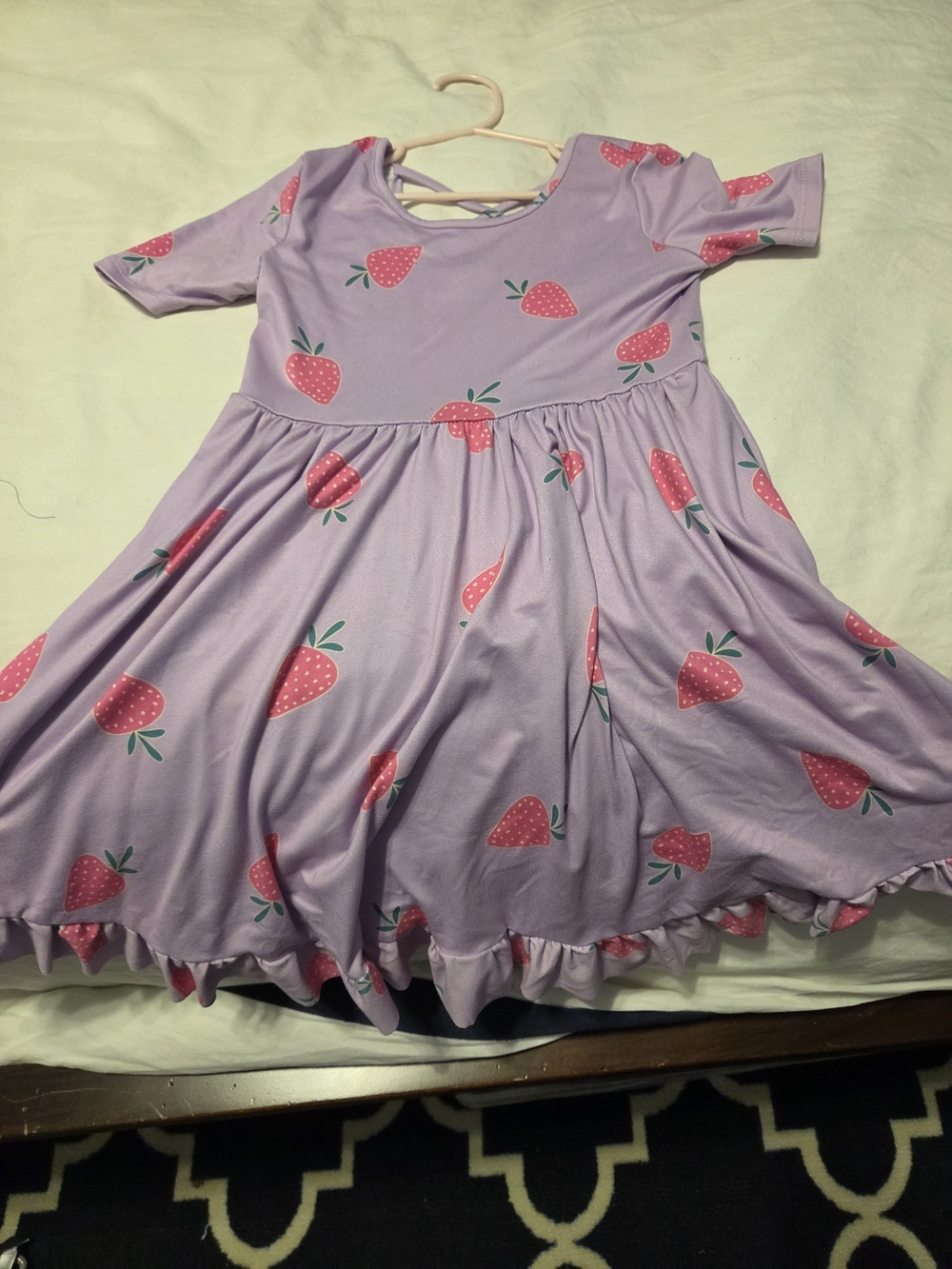 Chenault Girl Lavender Strawberry Print Twirl Dress